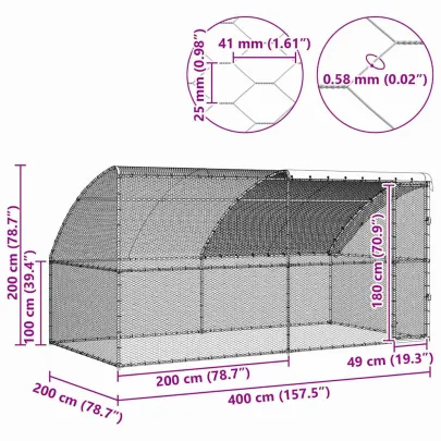 Cușcă Găini Exterior Oțel Zincat 400x200x198.5 cm