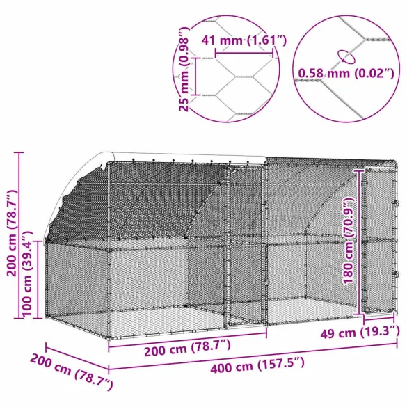 Cușcă Pui Oțel Galvanizat 400x200x198.5cm | Livrare Gratuită