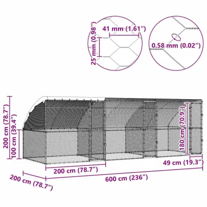 Cușcă Pui Oțel Galvanizat 600x200x198.5cm - Livrare Gratuită