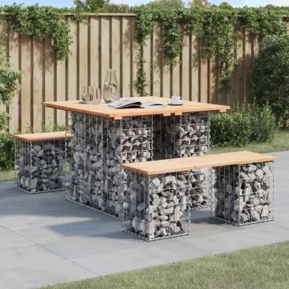Bancă Grădină Design Gabion, Lemn Masiv Pin | Livrare Gratuită