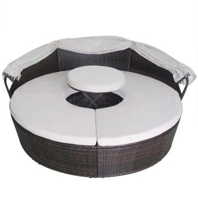 Pat de Grădină cu Pernă Ratan Poli - Comandă cu Livrare Gratuită