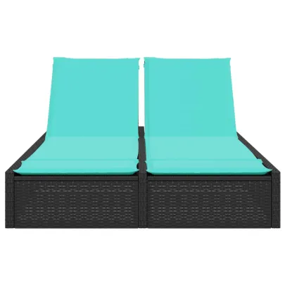 Șezlong Dublu cu Perne, Poliratan Negru - Comandă Online