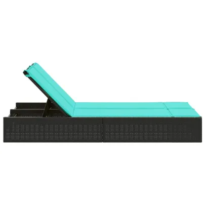 Șezlong Dublu cu Perne, Poliratan Negru - Comandă Online