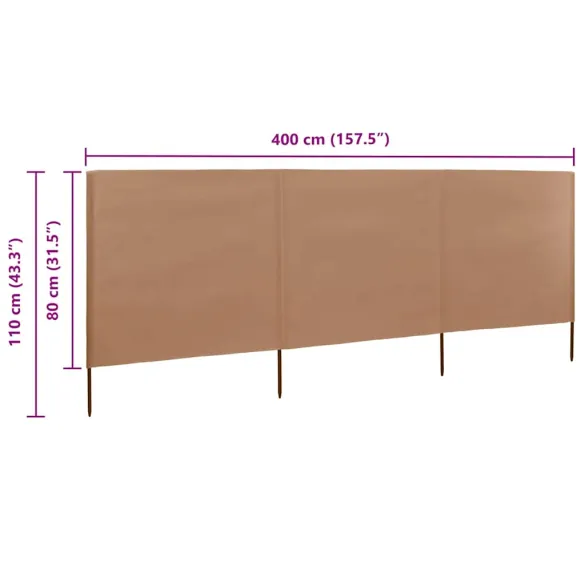 Paravan Anti-Vânt 3 Panouri Gri Taupe 400x80 cm