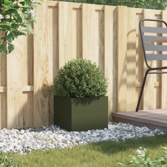 Jardinieră Verde Măsliniu Oțel | Decor Grădină