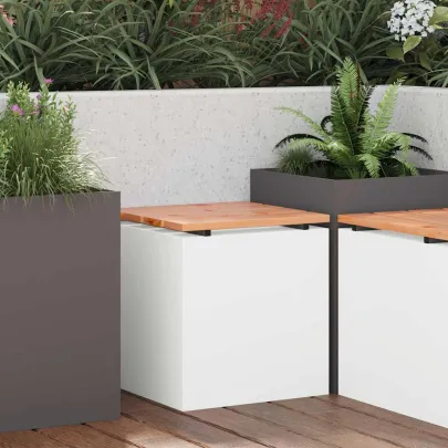 Bancă Grădină Albă 40x40x43 cm Oțel | Livrare Gratuită