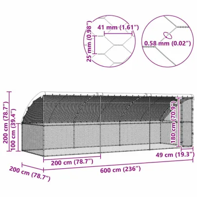 Cușcă Pui Oțel Galvanizat 600x200x198.5cm | Livrare Gratuită