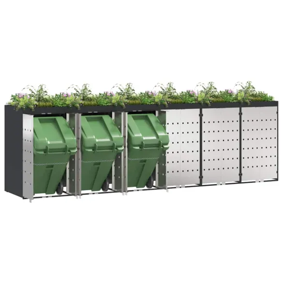 Depozit 3 Pubele Wheelie Antracit | Organizare Gunoi Exterior