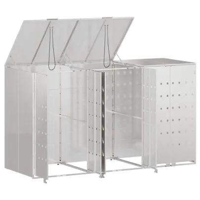 Depozit Pubele Wheelie Argintiu | 3 Containere | Exterior