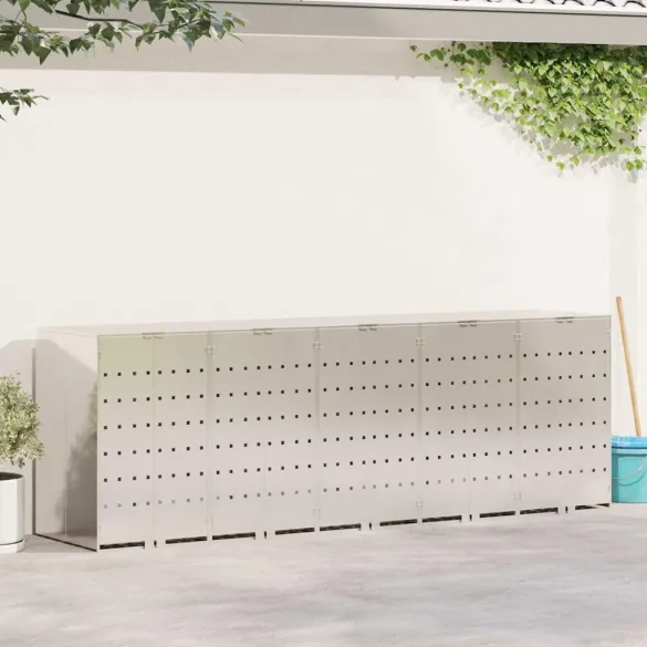 Depozit 3 Pubele Wheelie Argintiu | Organizare Gunoi Exterior