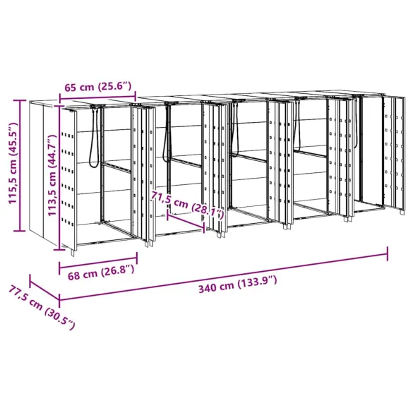 Depozit 3 Pubele Wheelie Argintiu | Organizare Gunoi Exterior