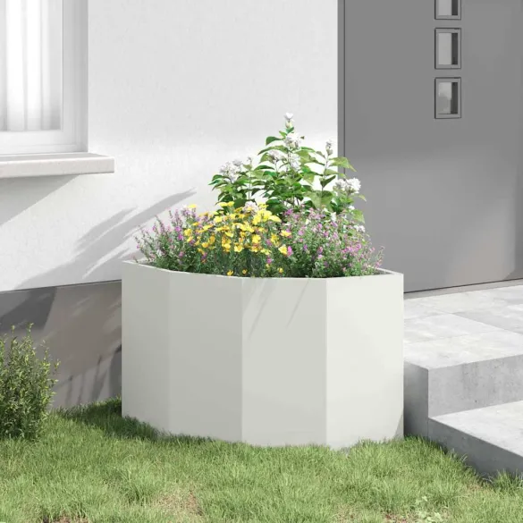 Ghiveci Colț Alb Oțel 60x60x50 cm - Livrare Gratuită