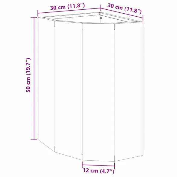 Ghiveci Colț Alb Oțel 30x30x50 cm - Livrare Gratuită