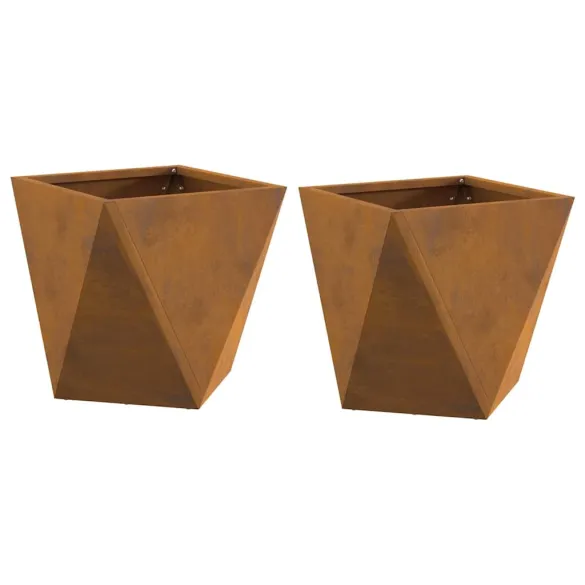 Set 2 Jardiniere Oțel Ruginit 30x30x30 cm - Livrare Gratuită