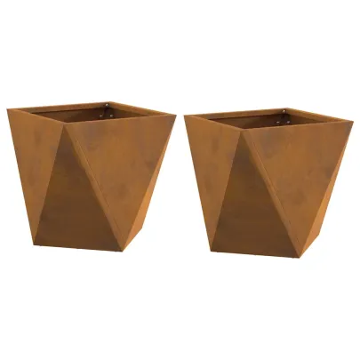 Set 2 Jardiniere Oțel Ruginit 30x30x30 cm - Livrare Gratuită