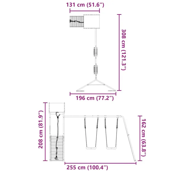 Set joacă exterior lemn pin | Turn cu leagăn dublu