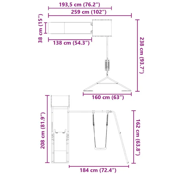 Set joacă exterior lemn masiv pin - Tobogan și leagăn
