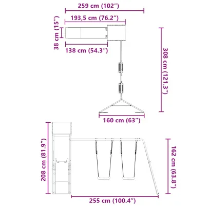 Set Joacă Exterior Lemn Douglas cu Tobogan și Leagăn