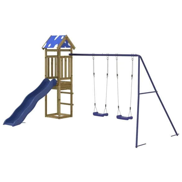 Set Joacă Exterior Lemn Pin | Tobogan și Leagăn Dublu