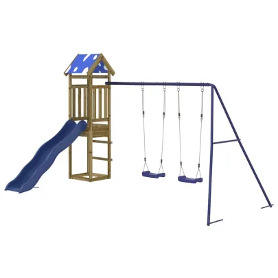 Set Joacă Exterior Lemn Pin | Tobogan și Leagăn Dublu