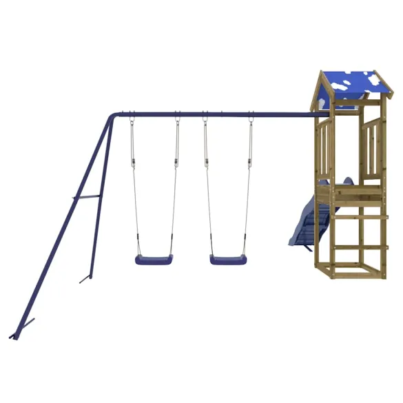 Set Joacă Exterior Lemn Pin | Tobogan și Leagăn Dublu