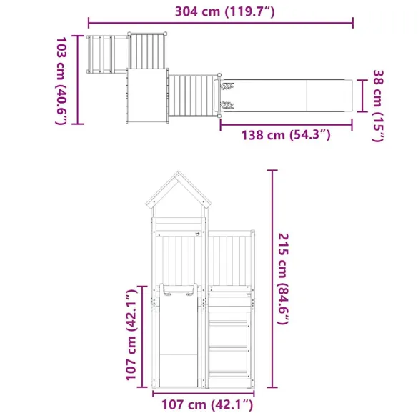 Set joacă exterior lemn pin cu tobogan pentru copii