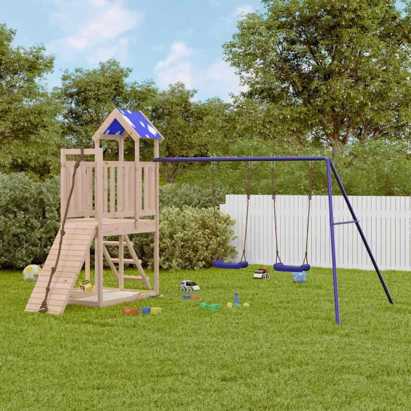Set Joacă Exterior Lemn Masiv Pin cu Leagăn Dublu