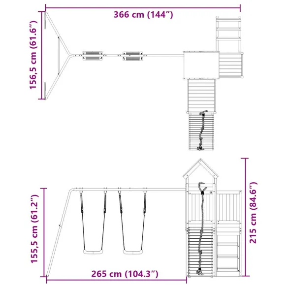 Set Joacă Exterior Lemn Masiv Pin cu Leagăn Dublu