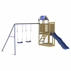 Set Joacă Exterior Lemn Pin cu Tobogan și Leagăne 2