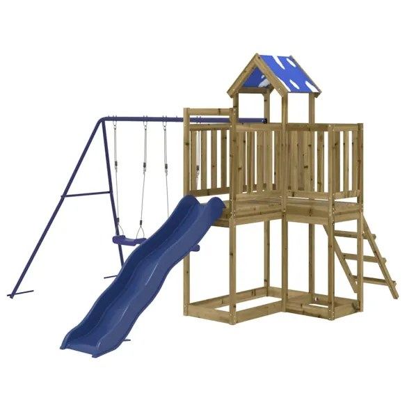 Set Joacă Exterior Lemn Pin cu Tobogan și Leagăne