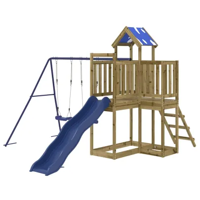 Set Joacă Exterior Lemn Pin cu Tobogan și Leagăne