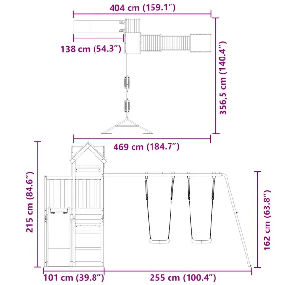 Set Joacă Exterior Lemn Douglas | Tobogan Leagăn Turn
