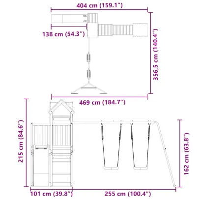 Set Joacă Exterior Lemn Douglas | Tobogan Leagăn Turn