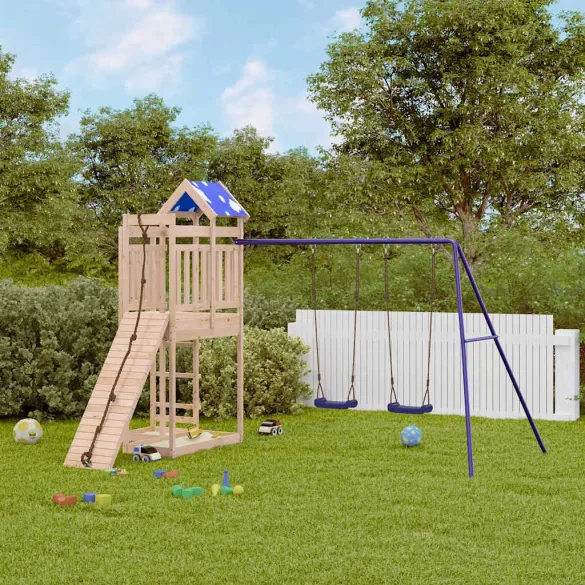 Set joacă exterior lemn pin | Balansoar dublu + Turn