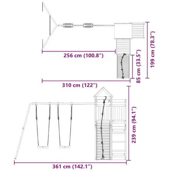 Set joacă exterior lemn pin | Balansoar dublu + Turn