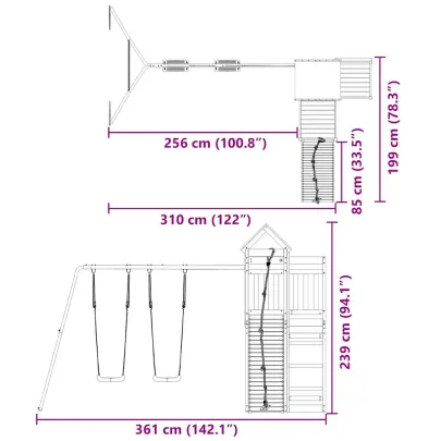 Set joacă exterior lemn pin | Balansoar dublu + Turn