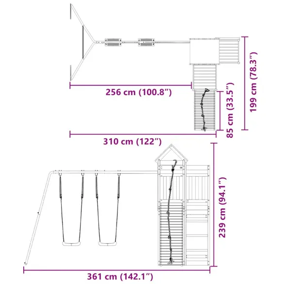 Set Joacă Exterior Lemn Pin | Turn + Leagăn Dublu