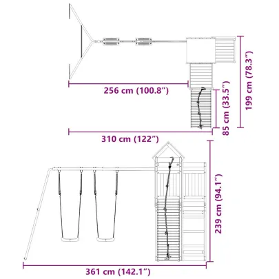 Set Joacă Exterior Lemn Pin | Turn + Leagăn Dublu