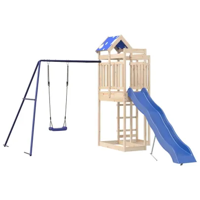 Set joacă exterior lemn masiv pin cu tobogan și leagăn
