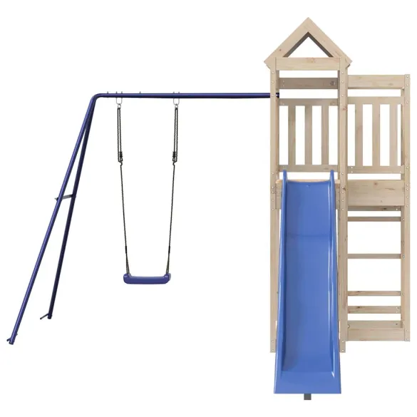 Set joacă exterior lemn masiv pin cu tobogan și leagăn