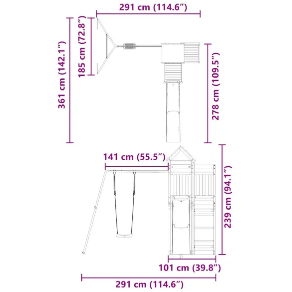 Set Joacă Exterior Lemn Douglas | Tobogan și Leagăn