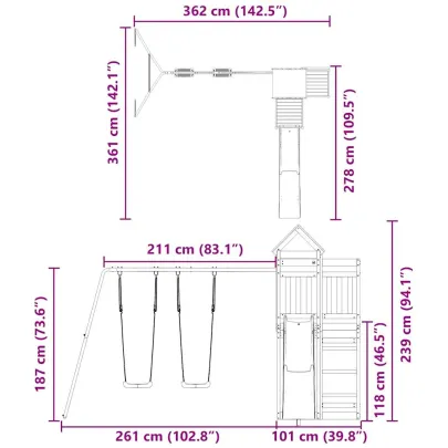 Set joacă exterior lemn masiv pin | Livrare gratuită