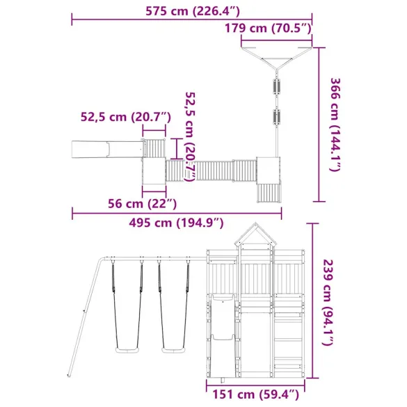 Set de joacă exterior lemn masiv Douglas | Livrare gratuită