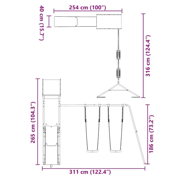 Set Joacă Exterior Lemn Pin cu Tobogan și Leagăn