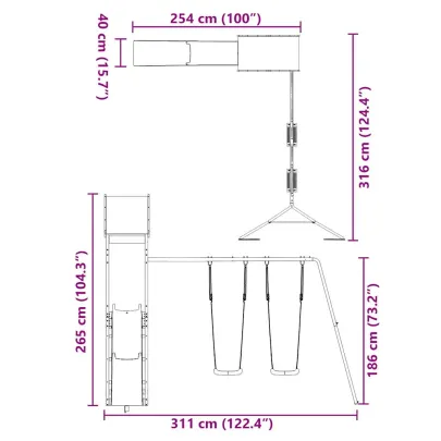 Set Joacă Exterior Lemn Pin cu Tobogan și Leagăn