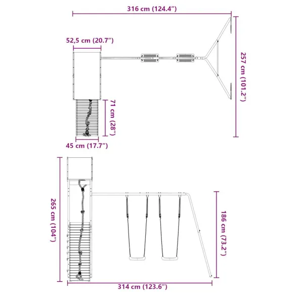 Set Joacă Exterior Lemn Douglas | Turn cu Leagăn Dublu
