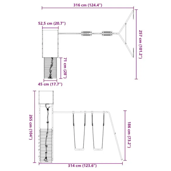 Set Joacă Exterior Lemn Pin | Turn cu Leagăn Dublu