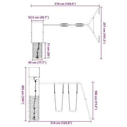 Set Joacă Exterior Lemn Pin | Turn cu Leagăn Dublu