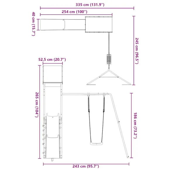 Set Joacă Exterior Lemn Pin - Turn Tobogan Leagăn