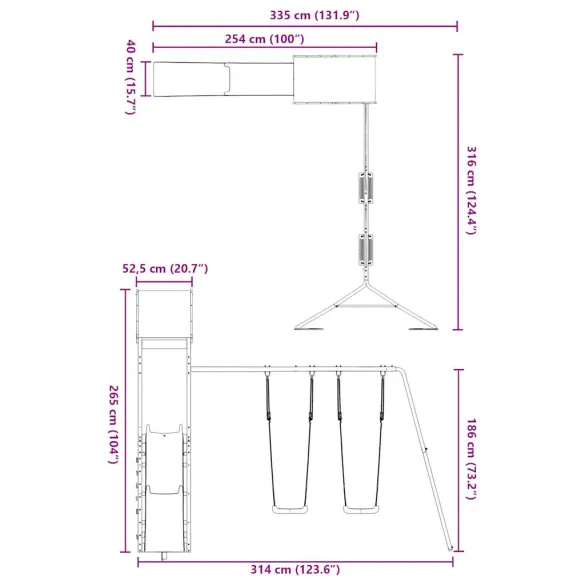 Set Joacă Exterior Lemn Douglas cu Tobogan și Leagăn